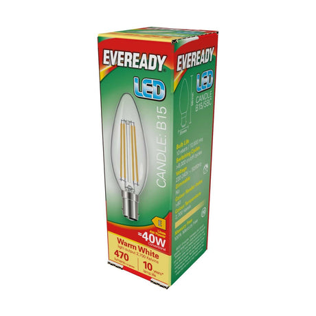 B15 (SBC) LED Filament Candle Bulb 4W 470lm - Warm White 2700K retail pack