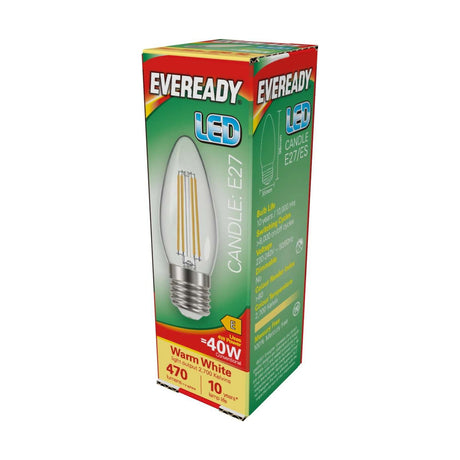 E27 (ES) LED Filament Candle Bulb 4W 470lm - Warm White 2700K retail pack