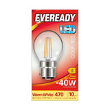 B22 (BC) LED Filament Golf Bulb 4W 470lm - Warm White 2700K - Eveready retail pack