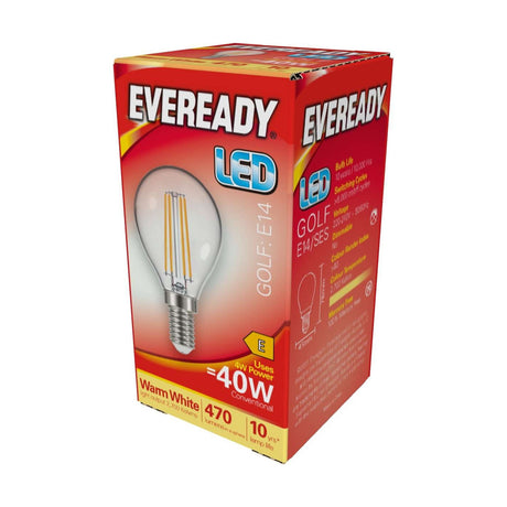 E14 (SES) LED Filament Golf Bulb 4W 470lm - Warm White 2700K retail pack