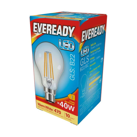 B22 (BC) LED GLS Bulb 4W 470lm Non-Dimmable - Warm White 2700K retail pack