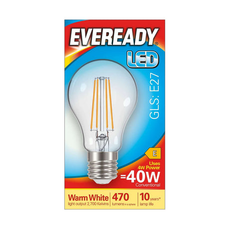 E27 (ES) LED Filament GLS Bulb 4W 470lm - Warm White 2700K retail pack