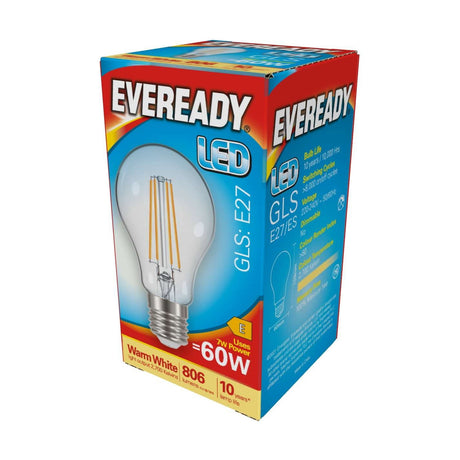E27 GLS 7W LED Filament Bulb - Warm White 2700K retail pack