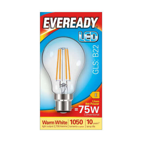 B22 (BC) LED GLS Bulb 8W 1050lm Non-Dimmable - Warm White 2700K retail pack