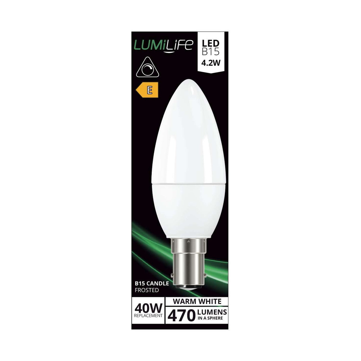 B15 (SBC) LED Candle Bulb 4.2W 470lm Dimmable - Warm White 2700K