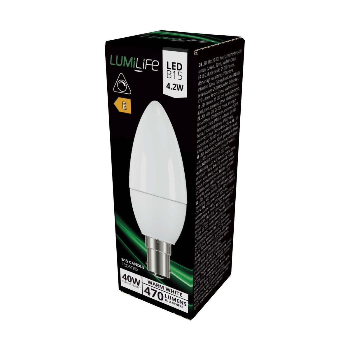 B15 (SBC) LED Candle Bulb 4.2W 470lm Dimmable - Warm White 2700K