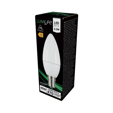 LumiLife LED Candle B15 (SBC) 470lm 4.2W 2,700K (Warm White) Dimmable