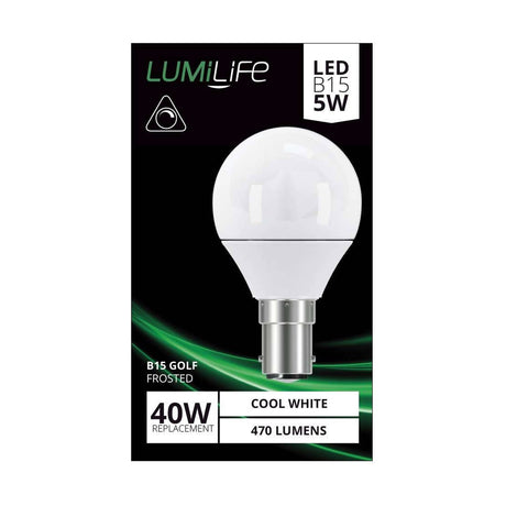 B15 (SBC) LED Golf Bulb 5W 470lm Dimmable - Cool White 4000K