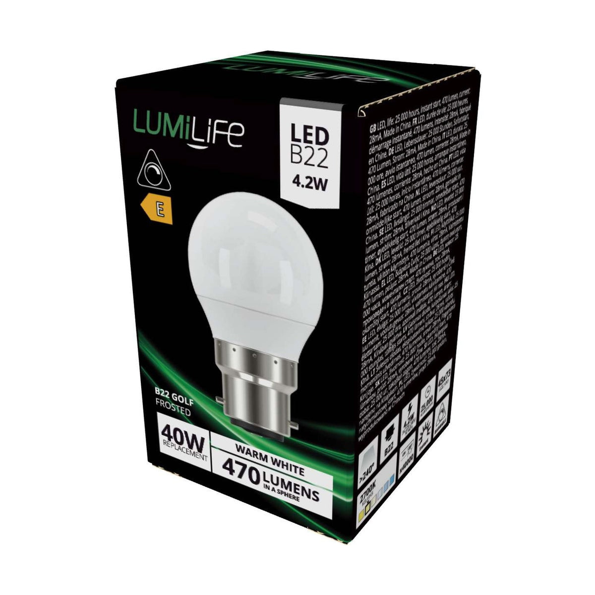 B22 LED Golf Bulb 4.2W 470lm Dimmable - Warm White 2700K - LumiLife