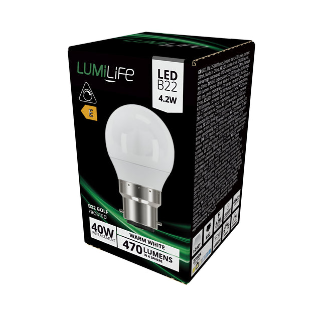 LumiLife LED B22 (BC) Golf 5W 470lm 2,700K (Warm White) - Dimmable