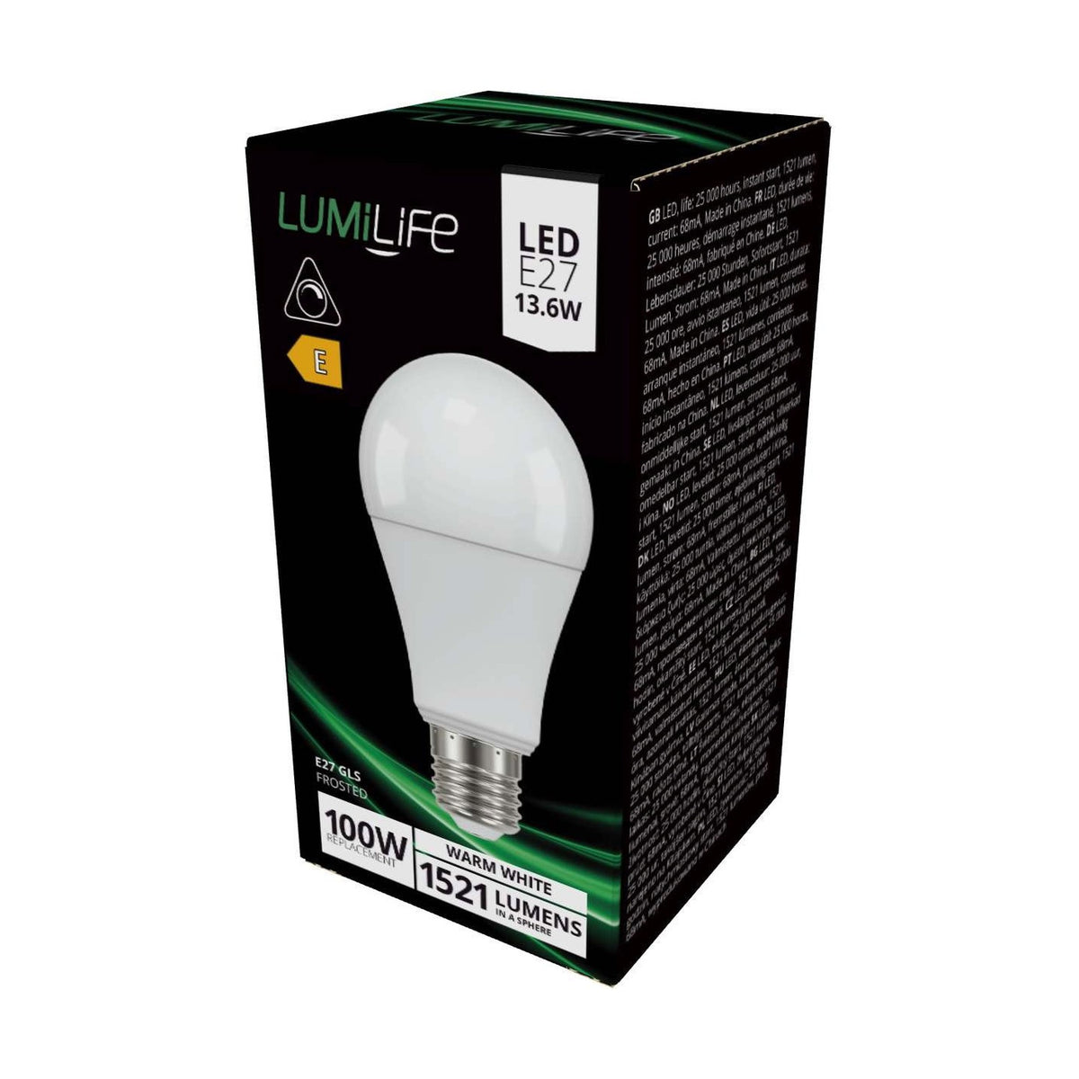 E27 (ES) LED Bulb 13.6W 1521lm Non-Dimmable - Warm White 2700K