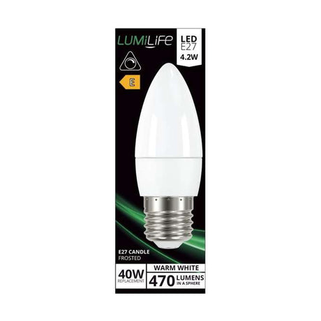 E27 LED Candle Bulb 4.2W 470lm Dimmable - Warm White 2700K - LumiLife