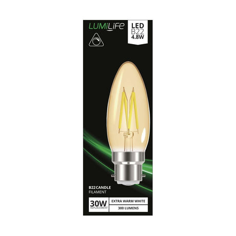 B22 (BC) LED Candle Bulb 4.8W 330lm Dimmable - Warm White 2000K