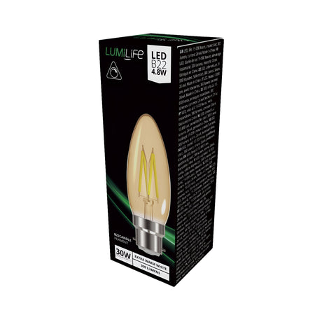 LumiLife LED Candle Filament B22 (BC) 330lm 4.8W 2,000K (Warm White) Dimmable