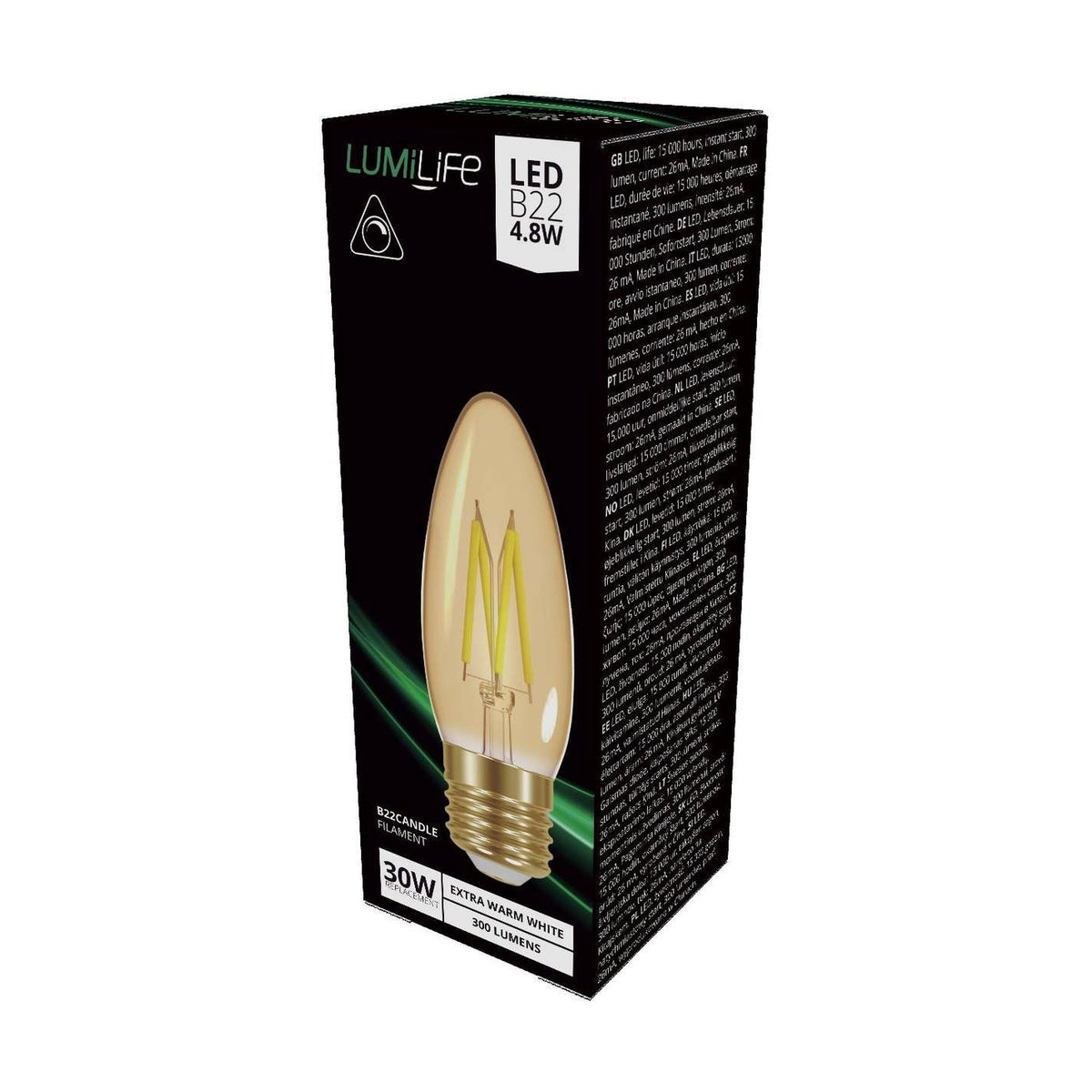 E27 (ES) LED Candle Bulb 3.7W 330lm Dimmable - Warm White 2200K