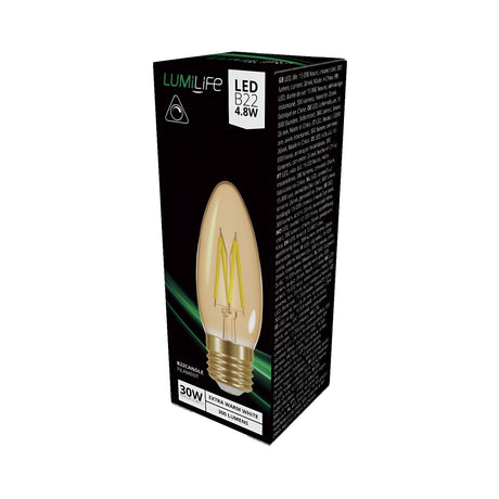 LumiLife LED Filament Candle E27 (ES) 330lm 3.7W 2,200K (Warm White) Dimmable