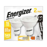 GU10 LED Bulb 4.2W 345lm Non-Dimmable - Warm White 3000K, 2 Pack - Energizer retail pack