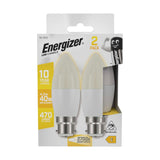 B22 LED Candle Bulb 4.9W 470lm - Warm White 3000K, 2 Pack - Energizer retail pack