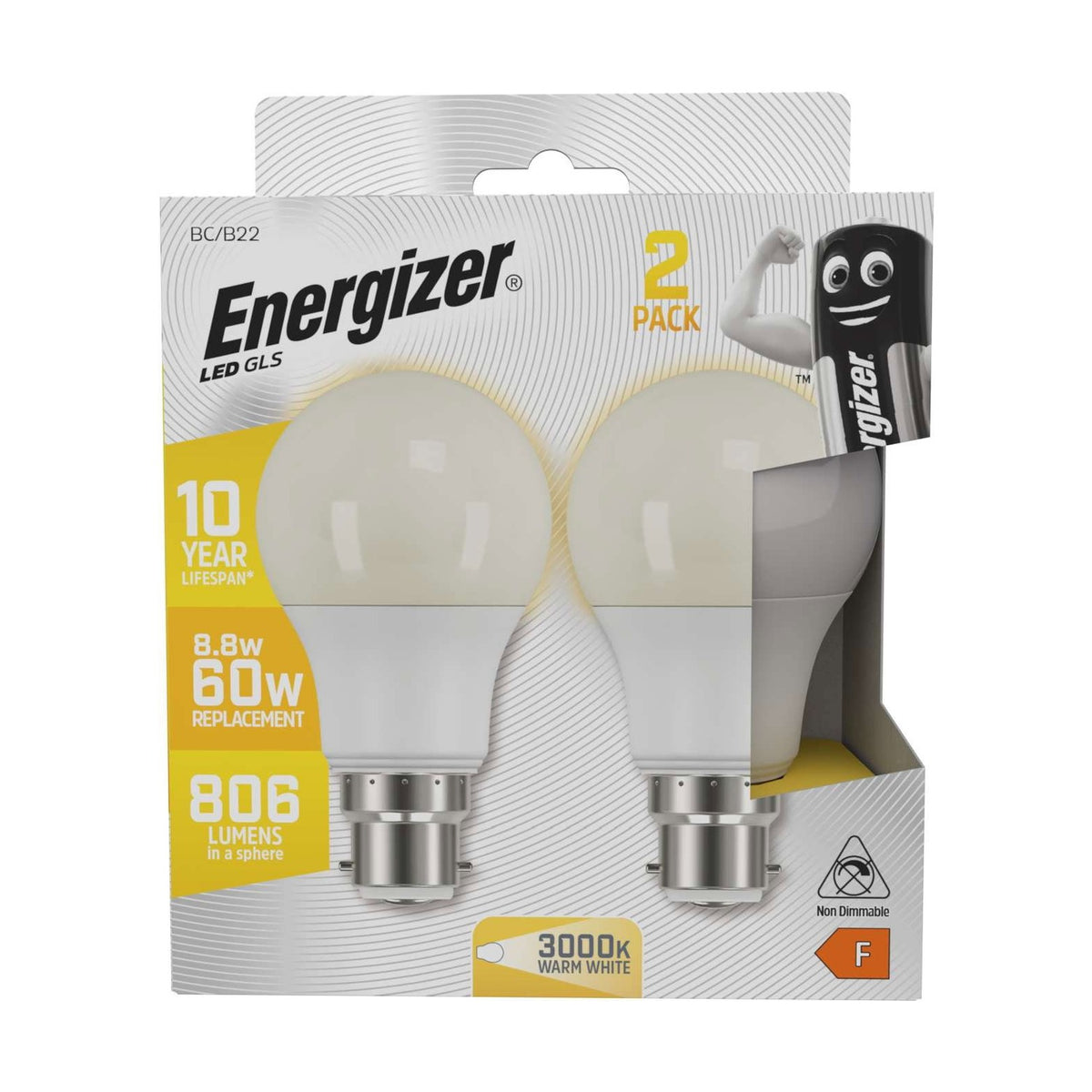 B22 LED GLS Bulb 8.8W 806lm - Warm White 3000K, 2 Pack retail pack