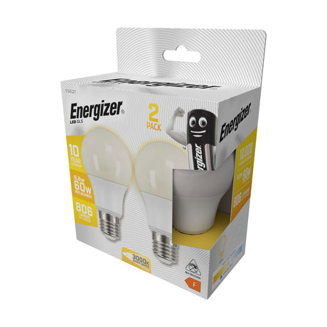 E27 (ES) LED GLS Bulb 8.8W 806lm - Warm White 3000K, 2 Pack - Energizer retail pack