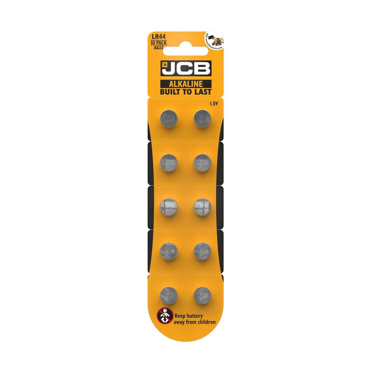 JCB LR44 Coin Cell Batteries (AG13) - 10 Pack retail pack