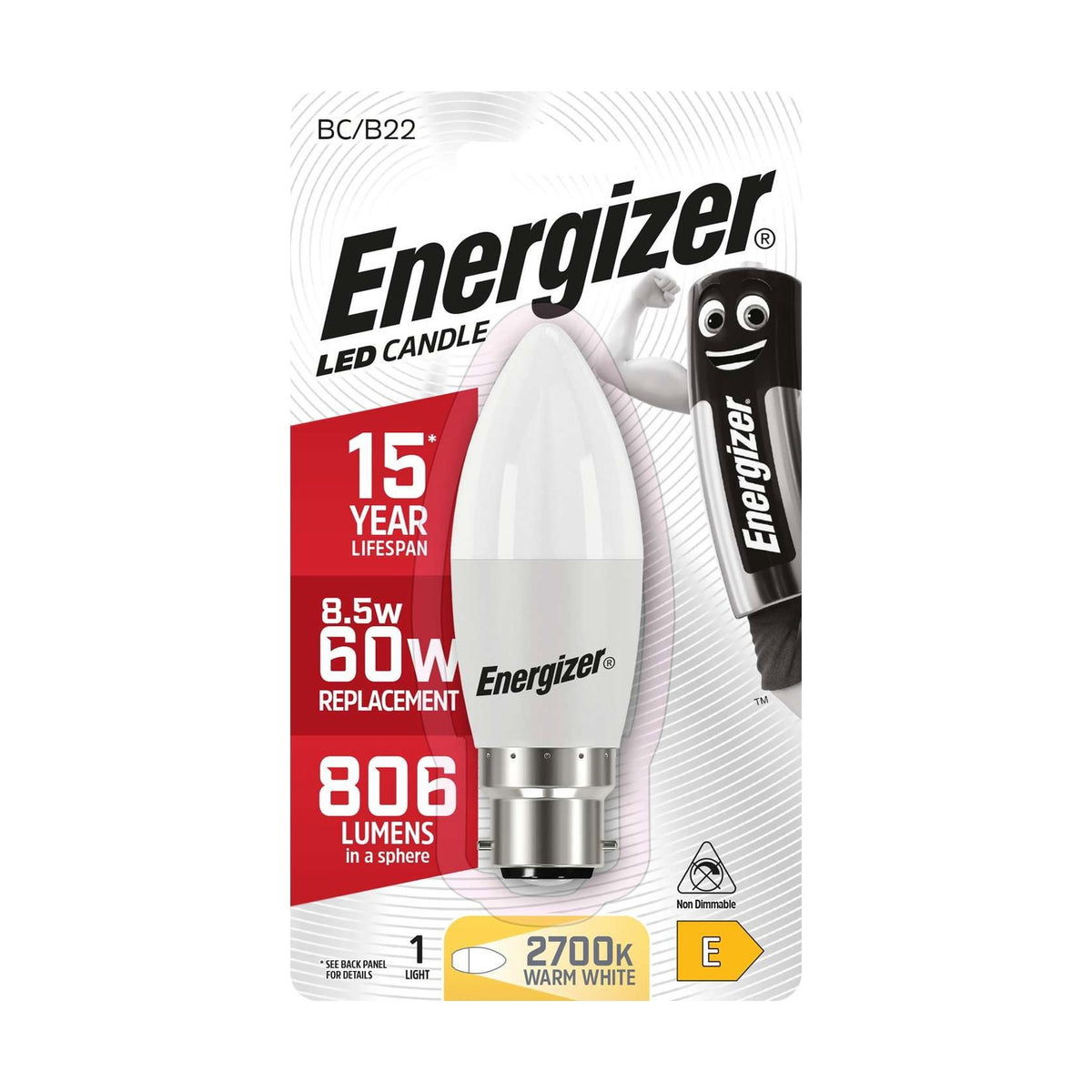B22 (BC) LED Candle Bulb 8.5W 806lm - Warm White 2700K