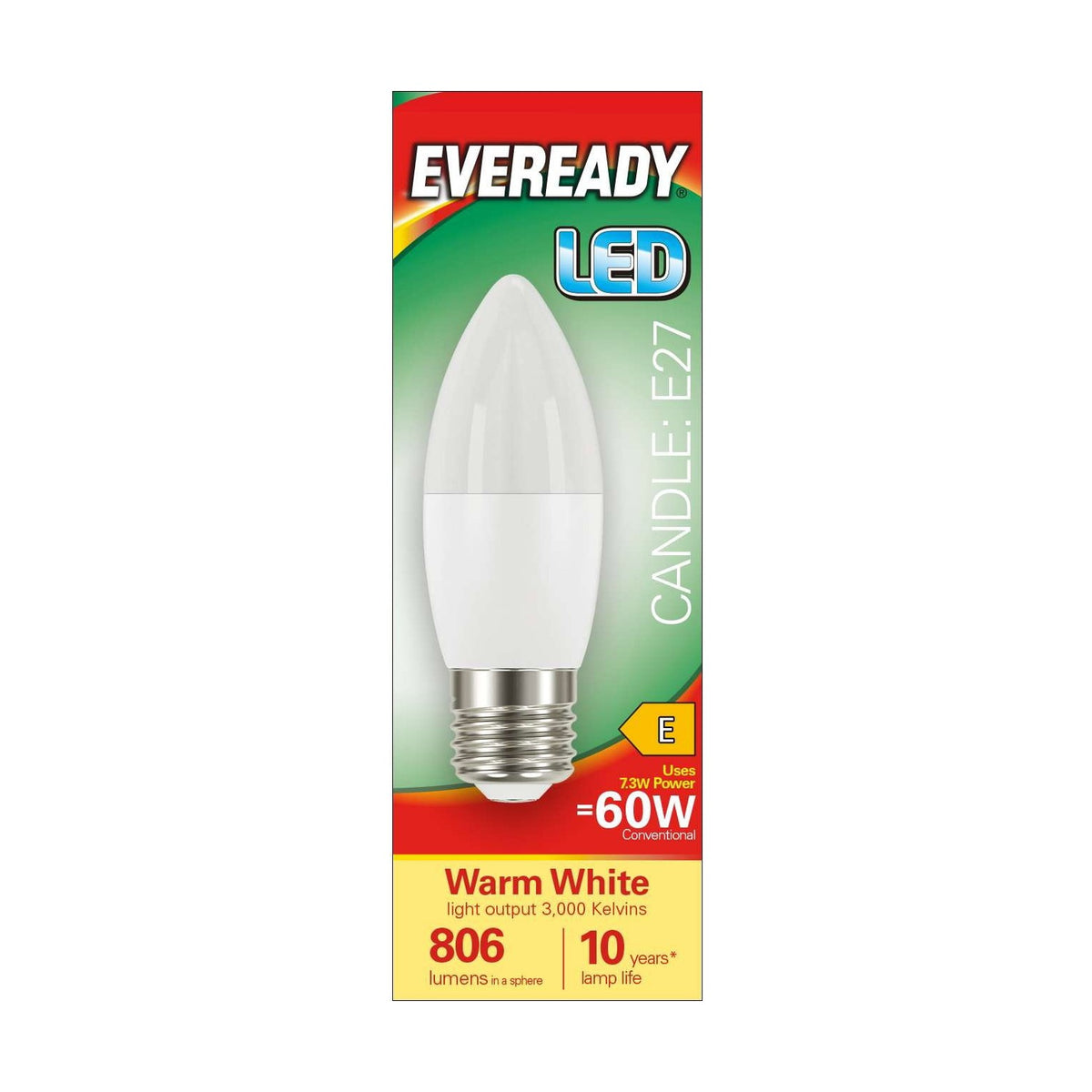 E27 (ES) LED Candle Bulb 7.3W 806lm - Warm White 3000K