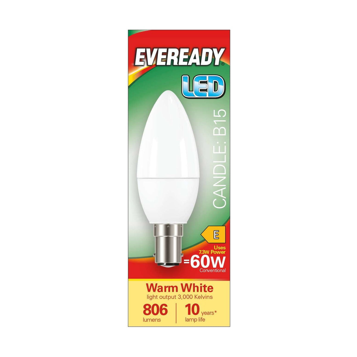 B15 (SBC) LED Candle Bulb 7.3W 806lm - Warm White 3000K retail pack