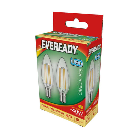B15 (SBC) LED Candle Bulb 4W 470lm - Warm White 2700K, 2 Pack retail pack