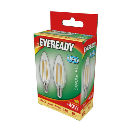 E14 (SES) LED Candle Bulb 4W 470lm - Warm White 2700K, 2 Pack retail pack