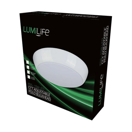 15W IP65 CCT Adjustable Microwave Sensor Bulkhead - White retail pack