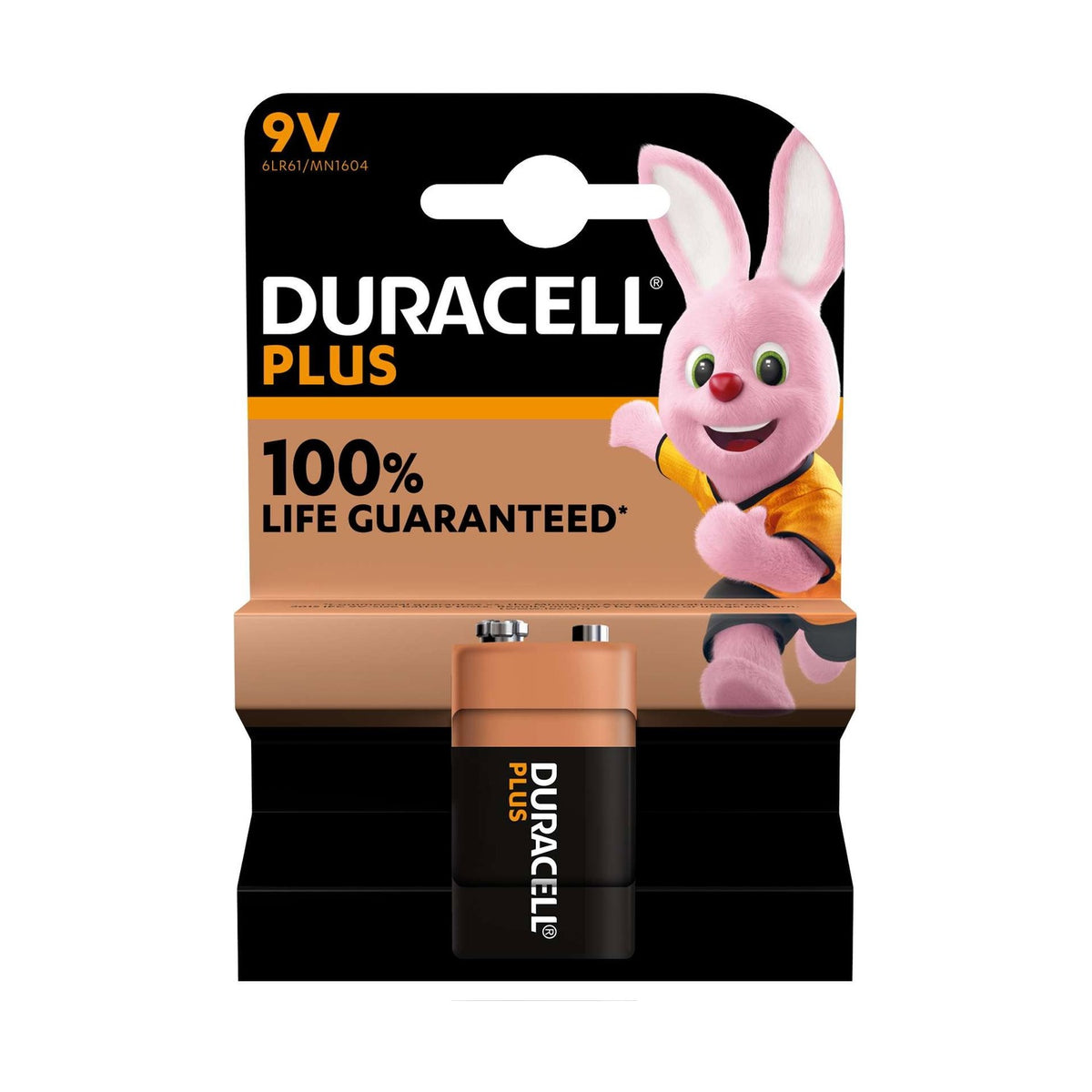 Duracell Plus Power 9V Battery (6LR61) - 1 Pack retail pack