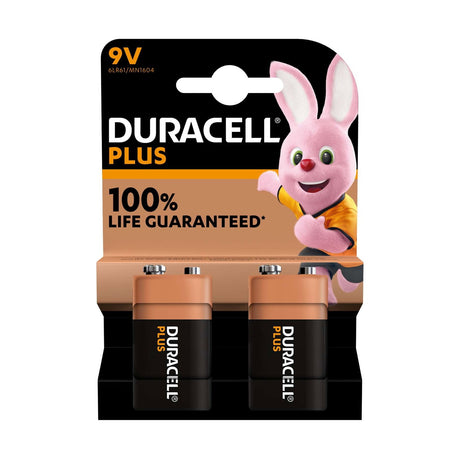 Duracell Plus Power 9V Batteries (6LR61) - 2 Pack retail pack