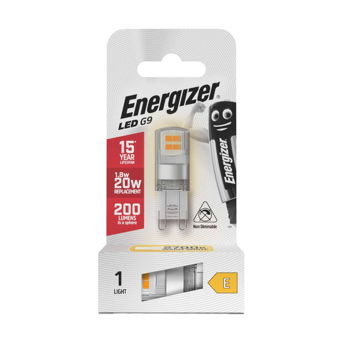 G9 LED Capsule Bulb 1.8W 200lm Non-Dimmable - Warm White 2700K retail pack