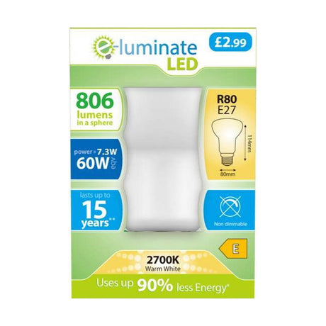 E27 (ES) LED R80 Reflector Bulb 7.3W 806lm - Warm White 2700K retail pack