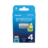 The Panasonic Eneloop AAA HR03 Rechargeable Batteries 800mAh (4 Pack) in blue come with New Plastic Free Packaging and boast a high-performance capacity of 800 mAh, capable of being recharged up to 2100 times.