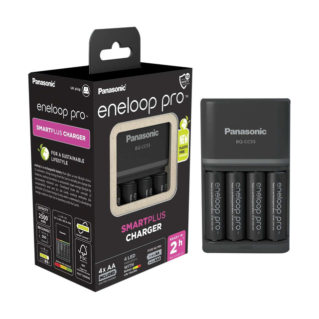 Panasonic Eneloop Pro BQ-CC55 Charger + 4x AA 2500mAh Batteries