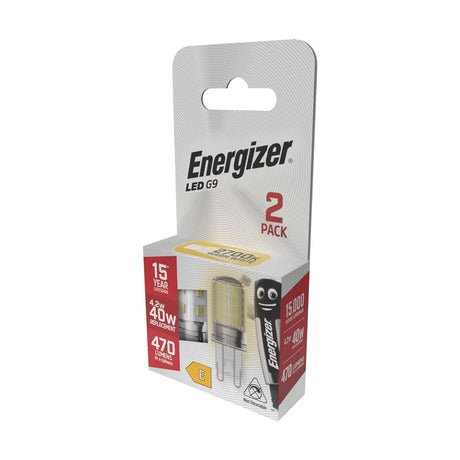 G9 LED Bulb 4.2W 470lm Non-Dimmable - Warm White 2700K, 2 Pack retail pack