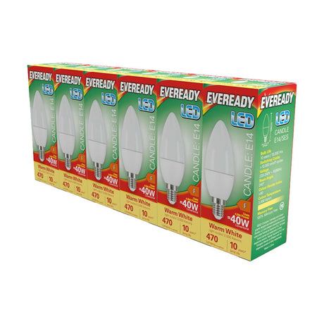 E14 (SES) LED Candle Bulb 4.9W 470lm - Warm White 3000K, 6 Pack retail pack
