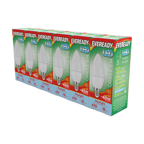 LED Candle E14 470lm 4.9W Daylight 6500K - 6 Pack retail pack