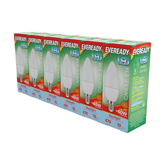LED Candle E14 470lm 4.9W Daylight 6500K - 6 Pack retail pack
