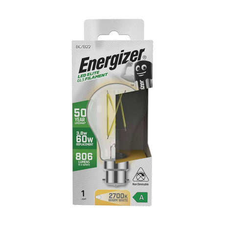 B22 (BC) LED Filament GLS Bulb 3.8W 806lm - Warm White 2700K retail pack