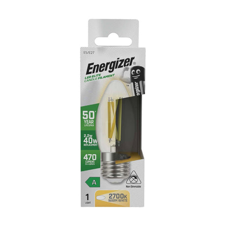E27 (ES) LED Filament Candle Bulb 2.2W 470lm - Warm White 2700K retail pack