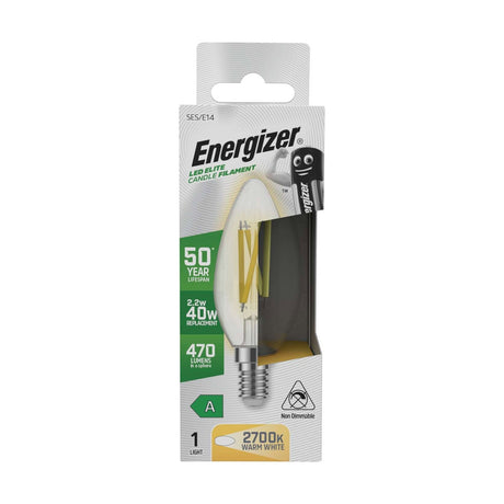 E14 (SES) LED Filament Candle Bulb 2.2W 470lm - Warm White 2700K retail pack