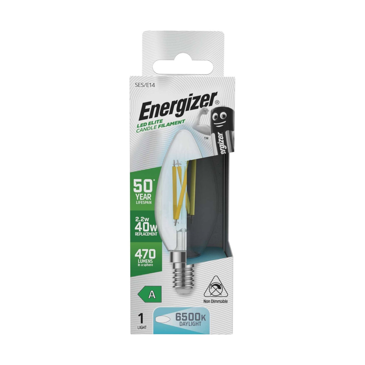 E14 (SES) LED Filament Candle Bulb 2.2W 470lm - Daylight 6500K retail pack