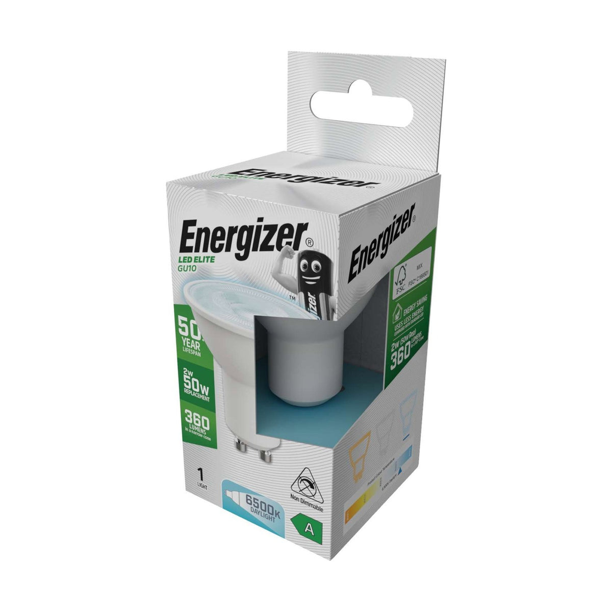 GU10 LED Spotlight Bulb 2W 360lm Non-Dimmable - Daylight 6500K retail pack