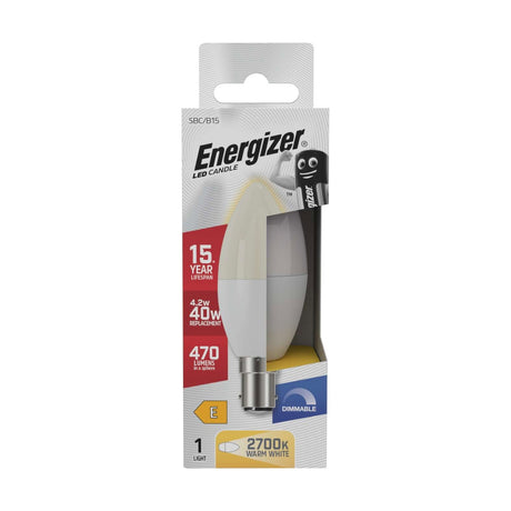 B15 (SBC) LED Candle Bulb 4.2W 470lm Dimmable - Warm White 2700K retail pack