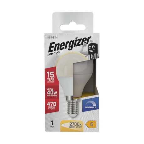 E14 (SES) LED Golf Bulb 4.2W 470lm Dimmable - Warm White 2700K retail pack