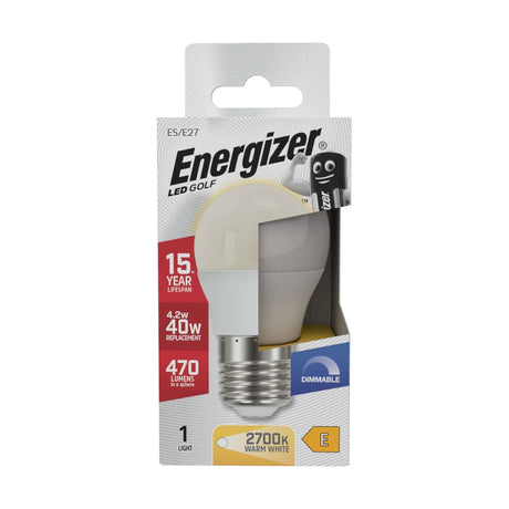 E27 (ES) LED Golf Bulb 4.2W 470lm Dimmable - Warm White 2700K retail pack