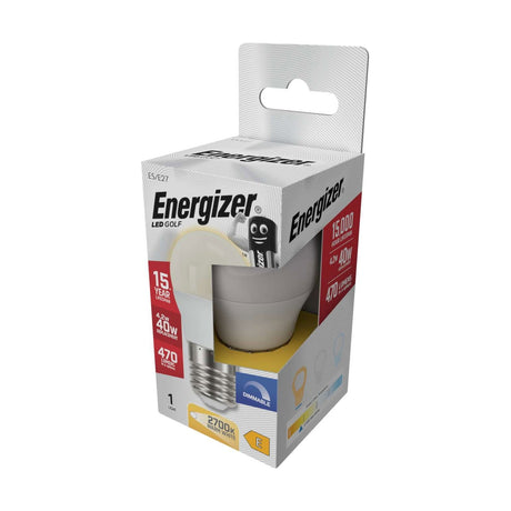 E27 (ES) LED Golf Bulb 4.2W 470lm Dimmable - Warm White 2700K retail pack